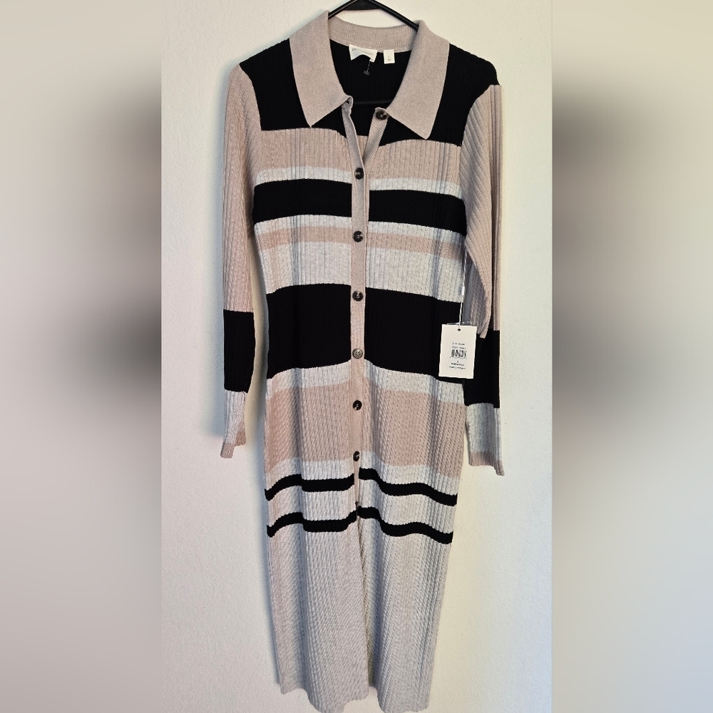 Striped Long Sleeve Button-Up Dress